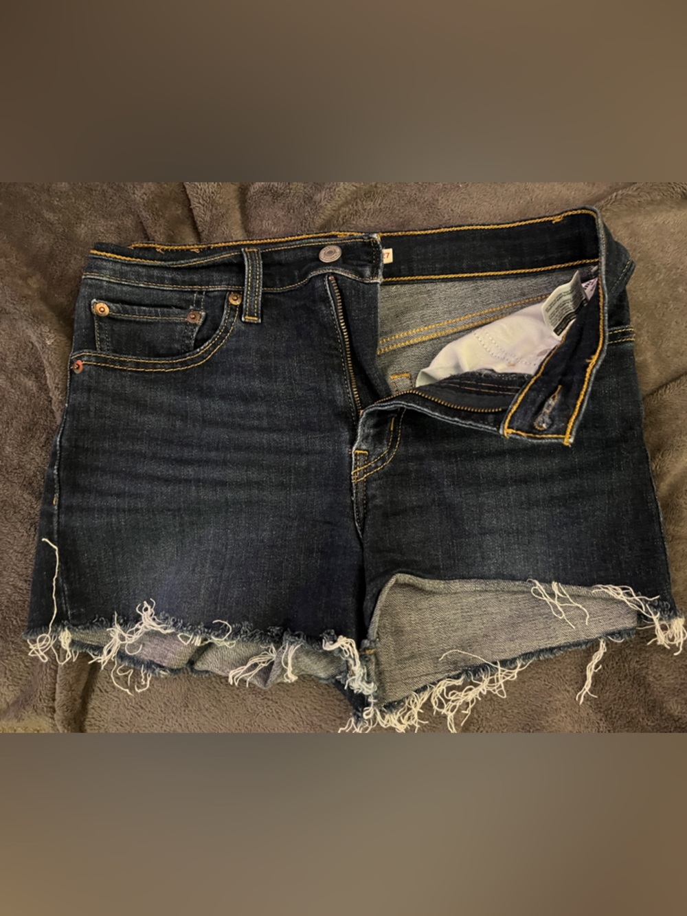 Levi's Dark Blue Frayed Hem Jean Shorts
